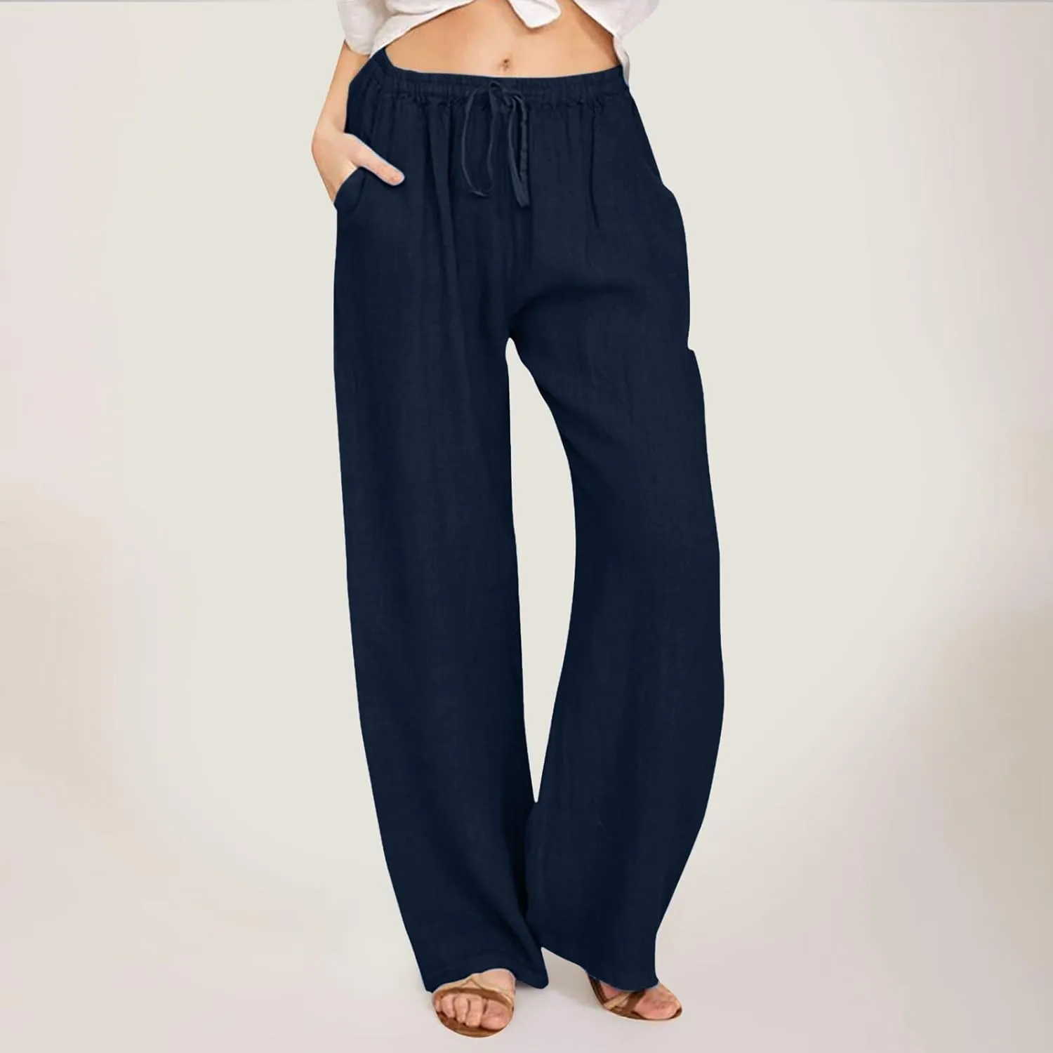 Wide Leg Linen Pants for Women Plus Size Summer Pants Flowy Drawstring Wide Leg Pants High Waisted Palazzo Pant Yoga Trousers