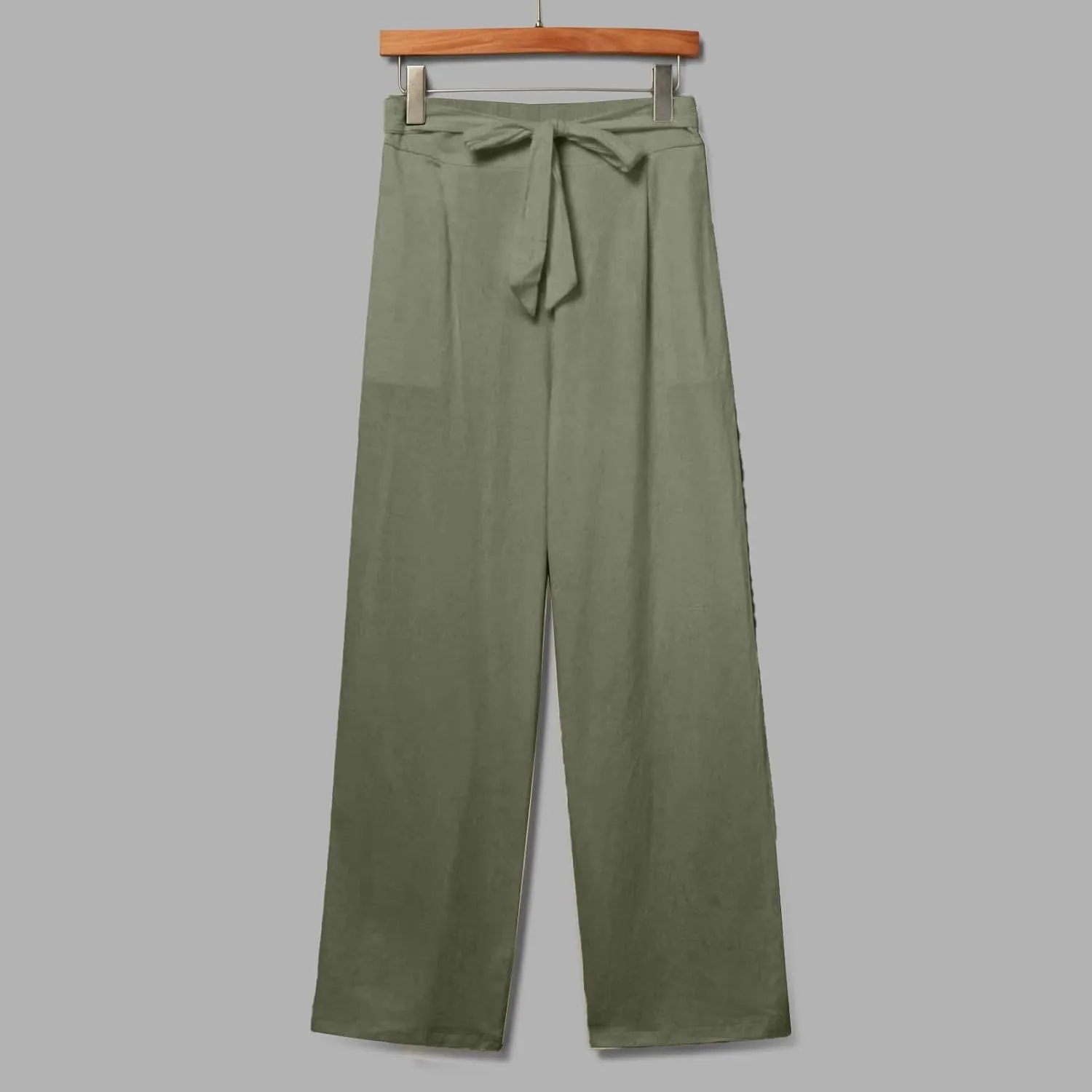 Wide Leg Linen Pants for Women Tie Front High Waisted Palazzo Pants Plus Size Casual Summer Beach Pants with Pockets