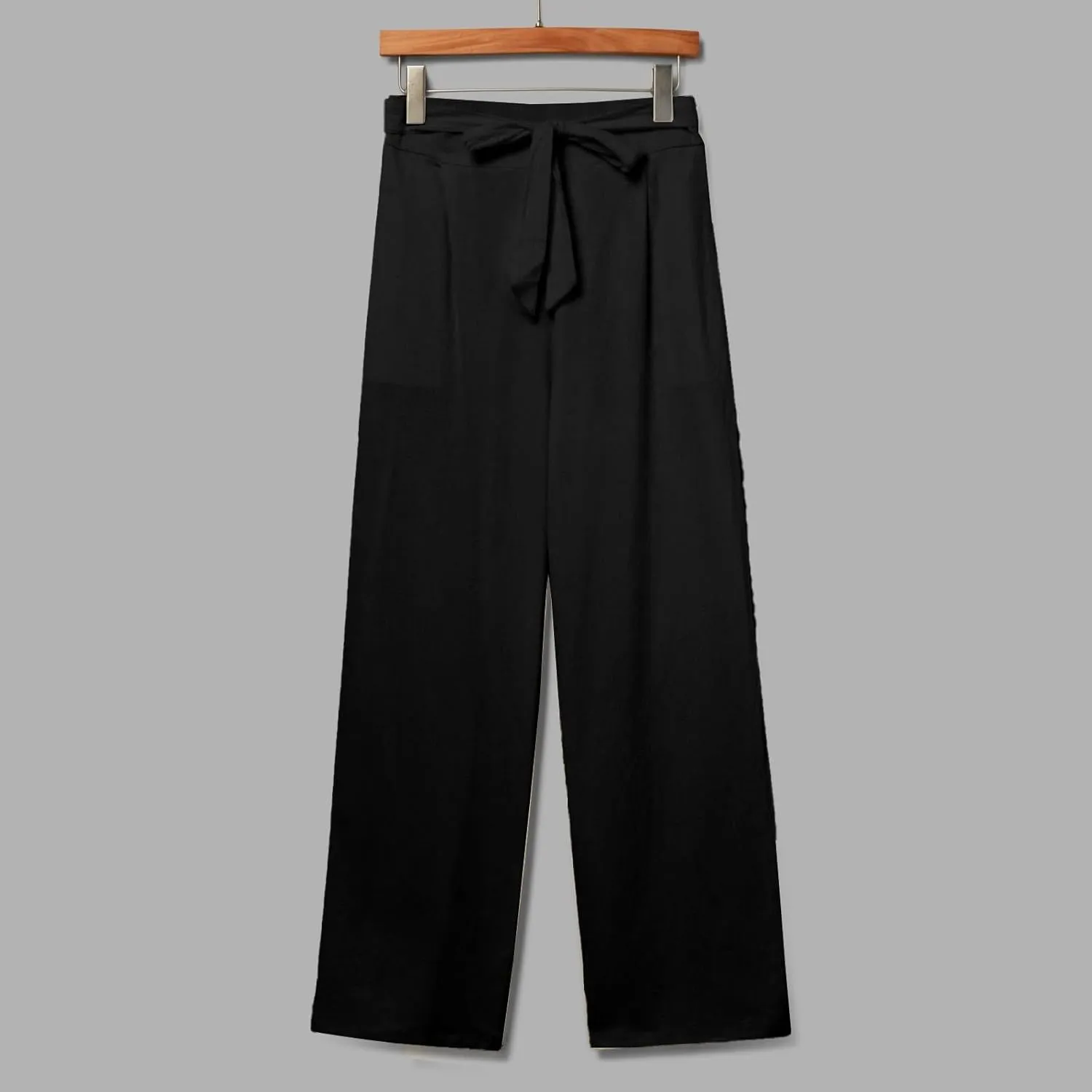 Wide Leg Linen Pants for Women Tie Front High Waisted Palazzo Pants Plus Size Casual Summer Beach Pants with Pockets