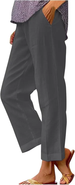 Wide Leg Linen Trousers Women Spring Capris for Women Plus Size Womens Capri Workout Pants Drawstring