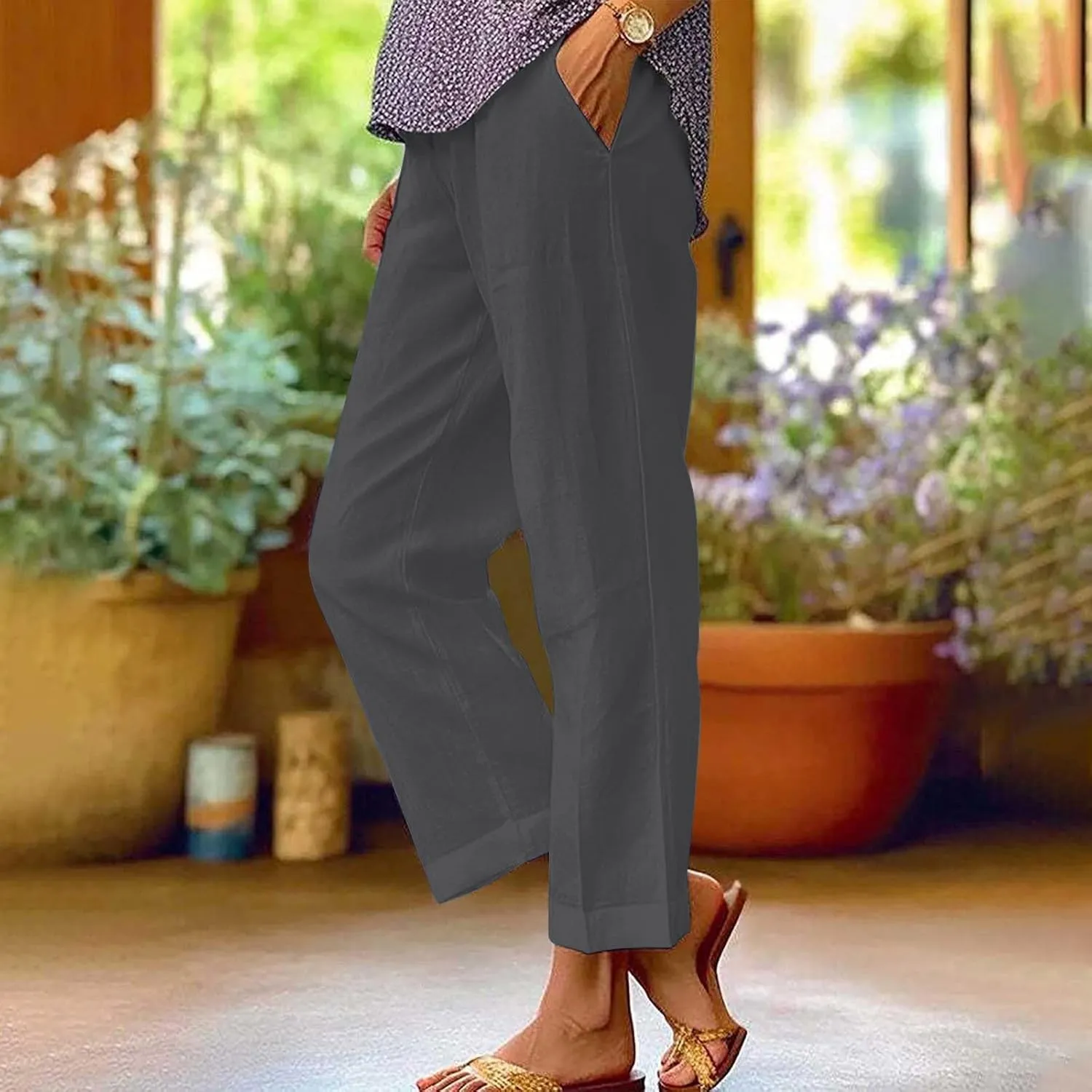Wide Leg Linen Trousers Women Spring Capris for Women Plus Size Womens Capri Workout Pants Drawstring