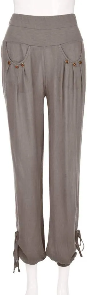 Wide Leg Pants for Womens Summer Linen Light Weight Fashion Trousers Loose High Waist Elastic Pants with Pockets