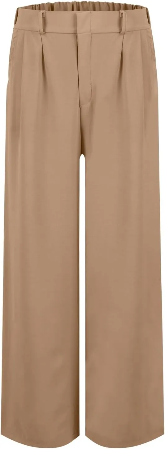 Wide Leg Pants Woman Summer High Waisted Dress Pants Trousers Lightweight Comfy Elastic Waist Pants with Pockets