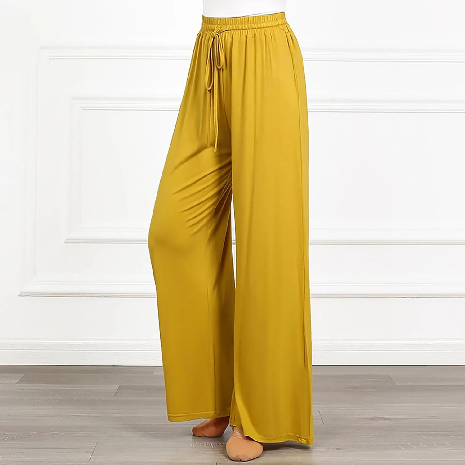 Wide Leg Yoga Pants for Women Comfy Cotton Lounge Workout Pant Loose Flowy Elastic Waist Trousers Trendy Dance Slacks
