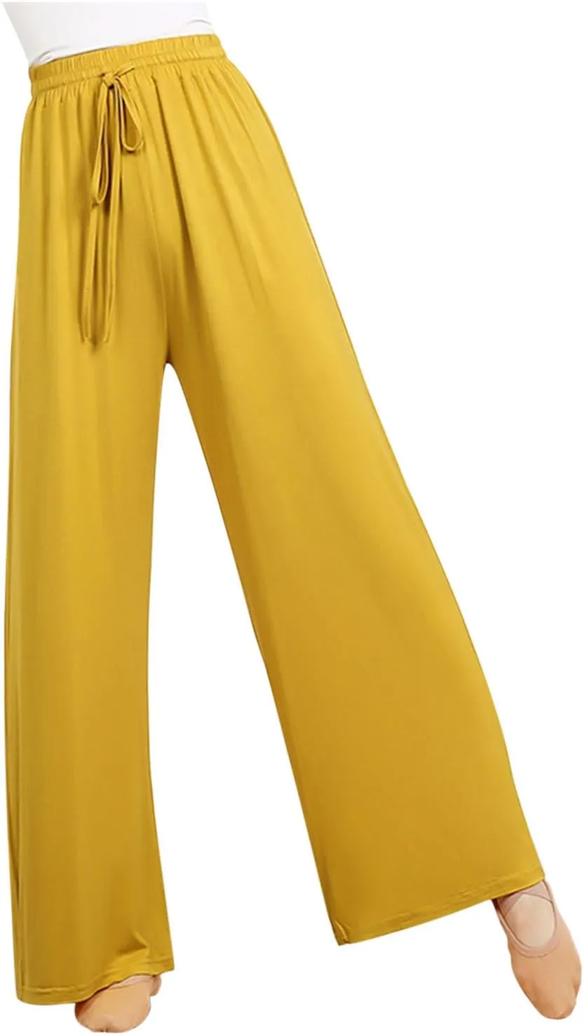 Wide Leg Yoga Pants for Women Comfy Cotton Lounge Workout Pant Loose Flowy Elastic Waist Trousers Trendy Dance Slacks