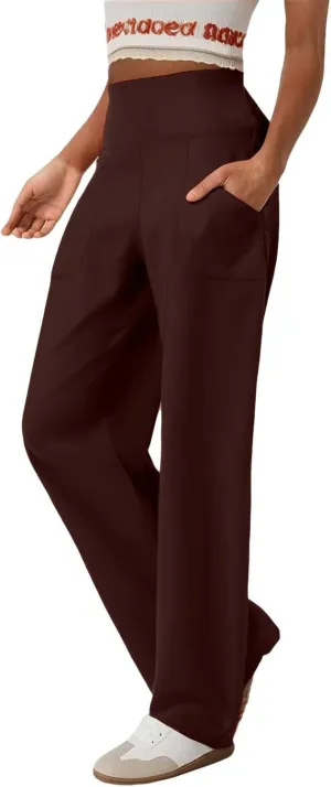 Wide Leg Yoga Pants for Women High Waist Straight Leg Trouser Stretch Lounge Pants Baggy Sweatpants with Pockets