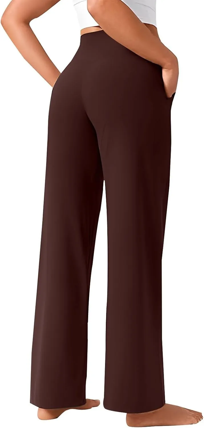 Wide Leg Yoga Pants for Women High Waist Straight Leg Trouser Stretch Lounge Pants Baggy Sweatpants with Pockets