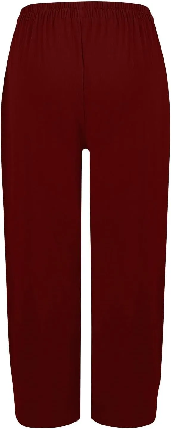 Women Beach Fashion Women Beach Fashion Women's Linen Blend High Waisted Straight Pants, Elastic Drawstring Waist