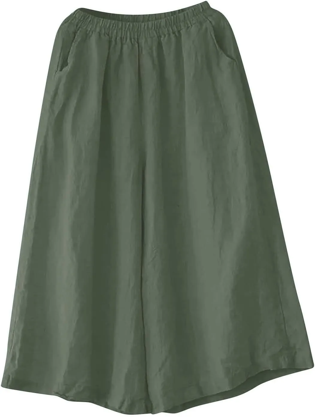 Women Casual High Waist Wide Leg Pants Cotton Linen Palazzo Pant Drawstring Elastic Waist Lounge Trouser with Pockets