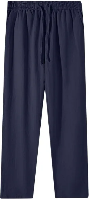 Women Cotton Linen Pants Wide Leg High Waist Flowy Summer Beach Drawstring Pant Beach Travel Vacation Slacks Trousers