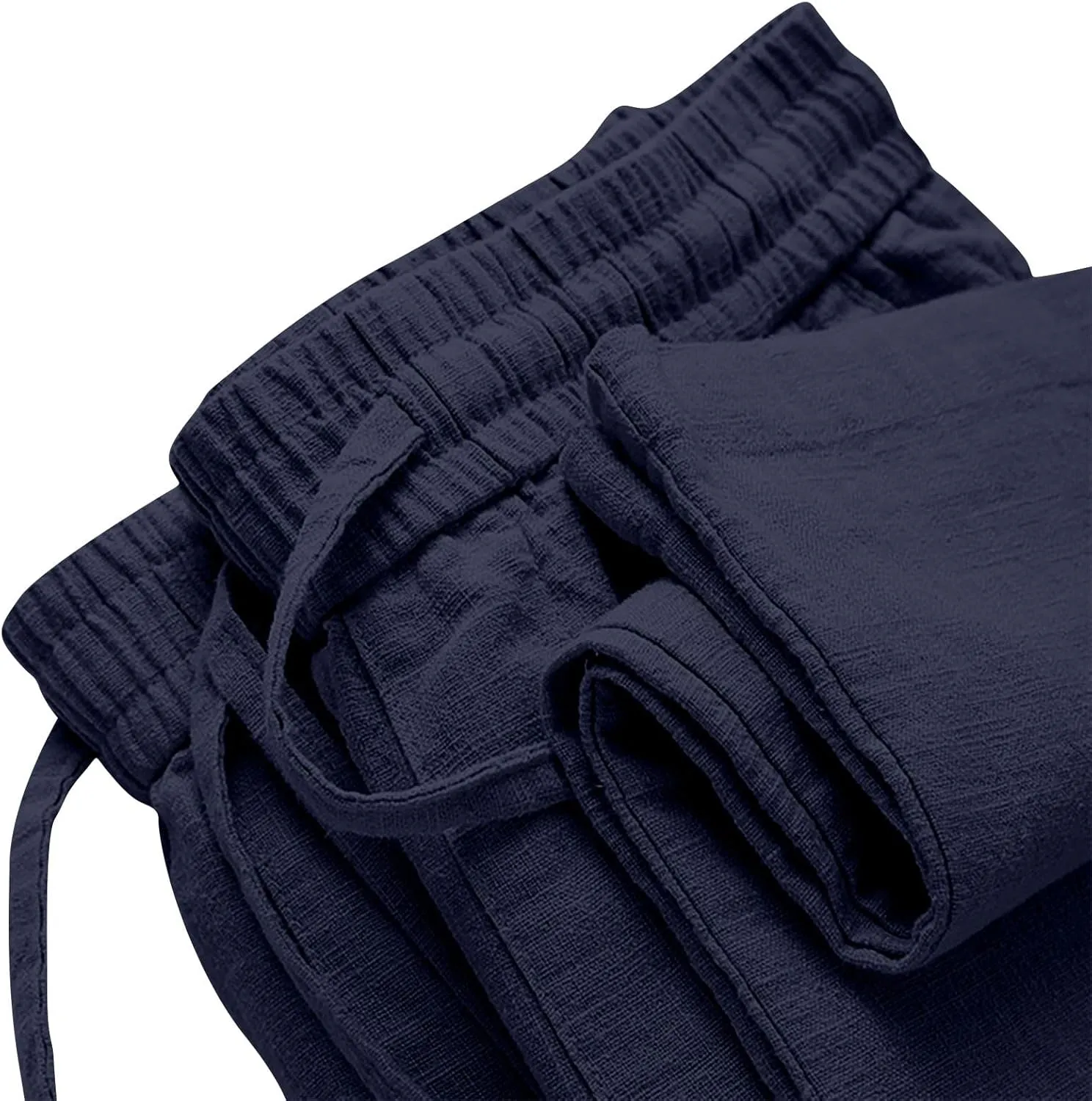Women Cotton Linen Pants Wide Leg High Waist Flowy Summer Beach Drawstring Pant Beach Travel Vacation Slacks Trousers