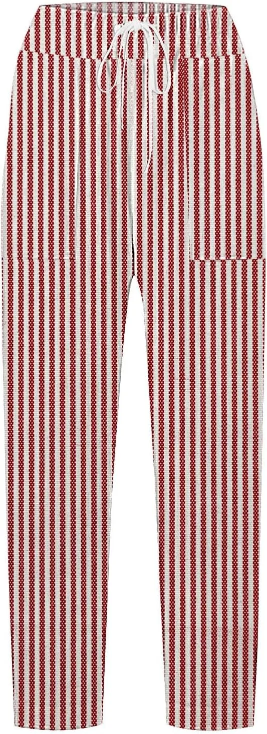 Women Linen Pants Summer Pure High Waist Lounge Bohemian Petite Trousers Trendy Outfit with Pockets