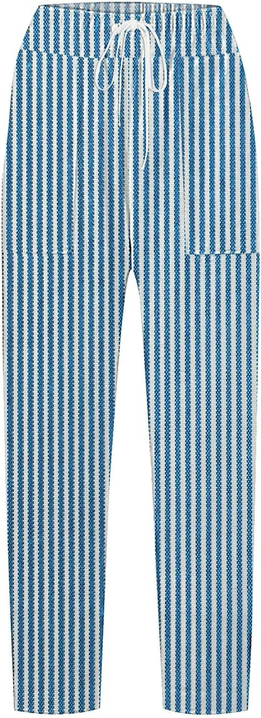 Women Linen Pants Summer Pure High Waist Lounge Bohemian Petite Trousers Trendy Outfit with Pockets