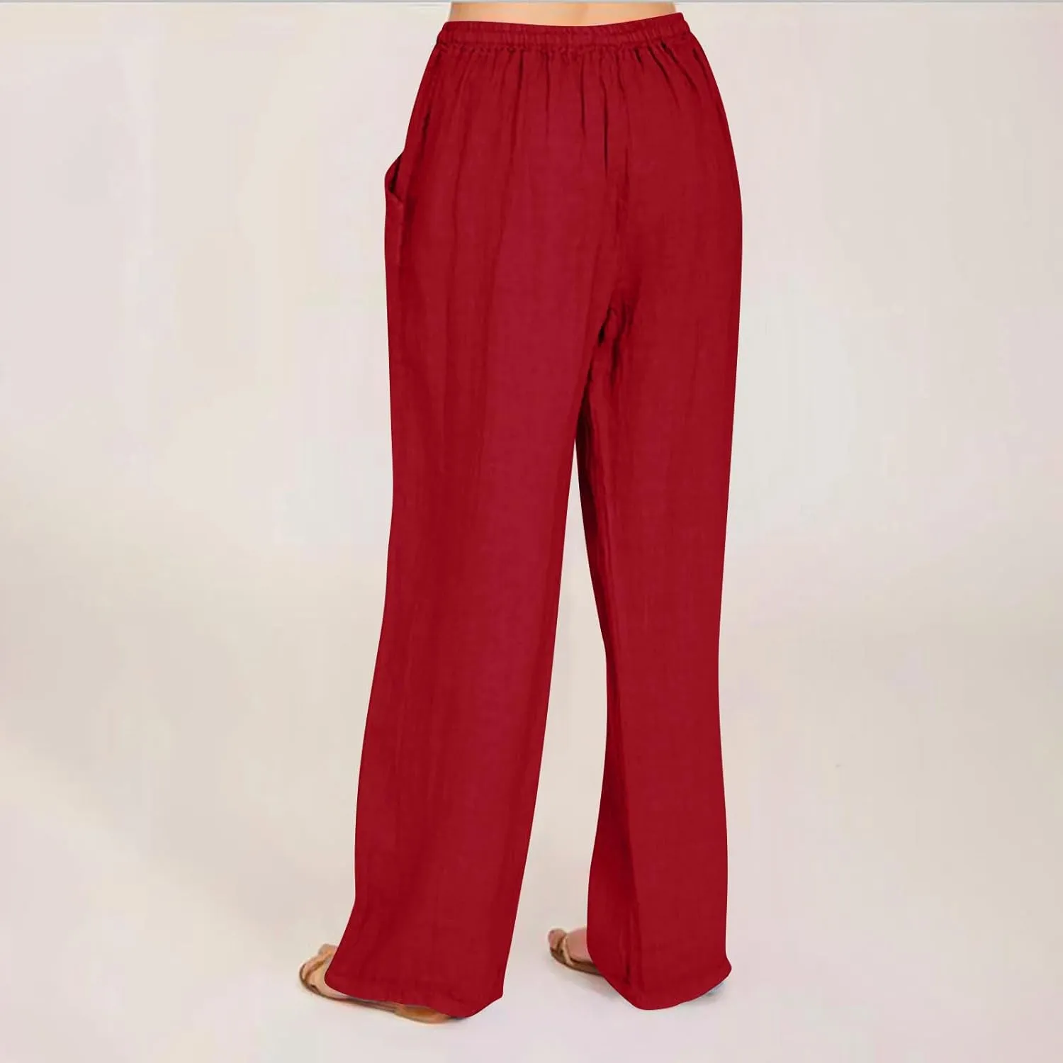 Women Summer High Waisted Pant Cotton Linen Palazzo Pants Wide Leg Pant Long Pant Lounge Pant Trousers with Pockets