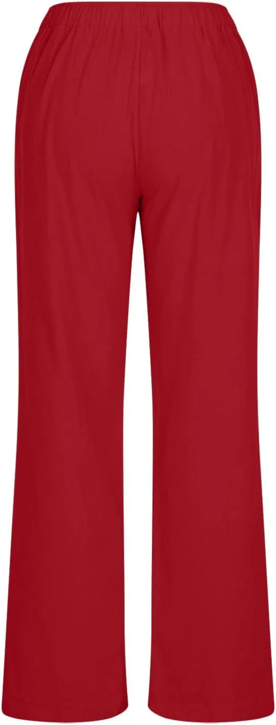 Women Summer High Waisted Pant Cotton Linen Palazzo Pants Wide Leg Pant Long Pant Lounge Pant Trousers with Pockets