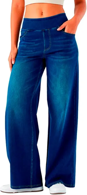 Women Sweatpant Jeans That Look Like Wide Leg Stretchy Denim Pant High Waisted Baggy Streetwear Trousers with Pockets
