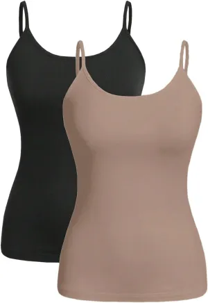 Women's 2 Pack Leopard Print Spaghetti Strap Cami Tops Slim Fit Crew Neck Sleeveless Camisole