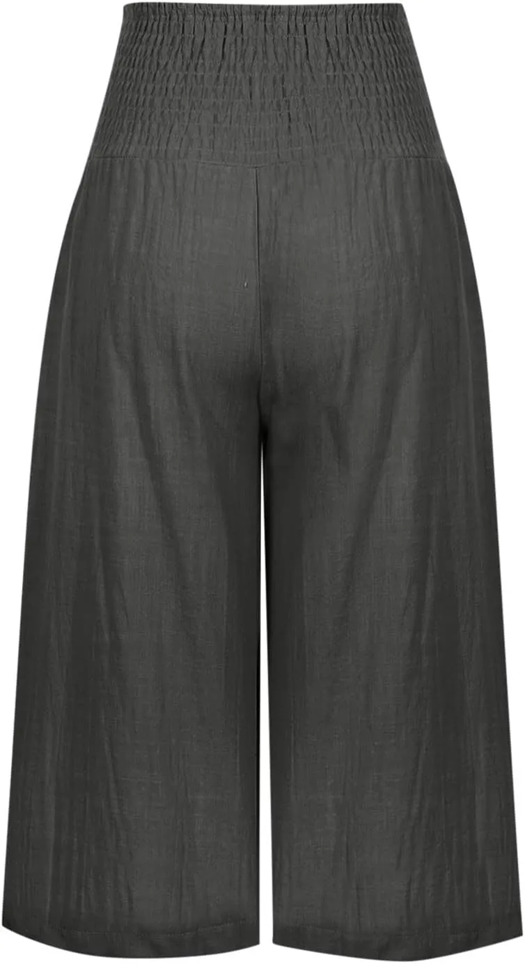 Women's Black Linen Capri Pants, Plus Size Summer Clothes, Palazzo Pants for Women