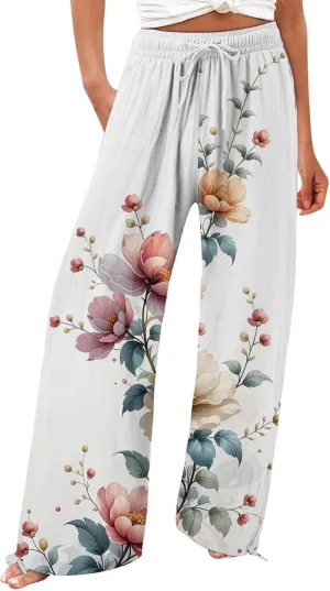 Womens Boho Wide Leg Pants High Waist Summer Casual Loose Fit Palazzo Trousers Floral Beach Vacation Clothes 2025