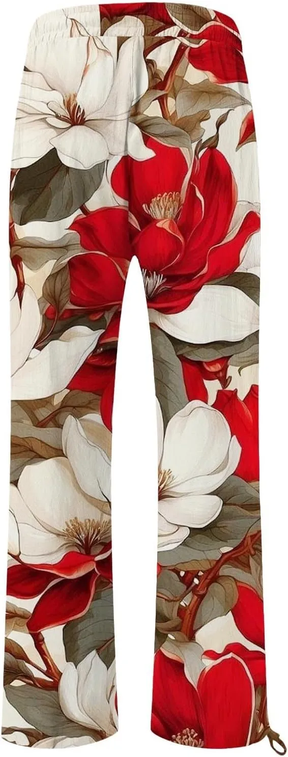 Womens Boho Wide Leg Pants High Waist Summer Casual Loose Fit Palazzo Trousers Floral Beach Vacation Clothes 2025