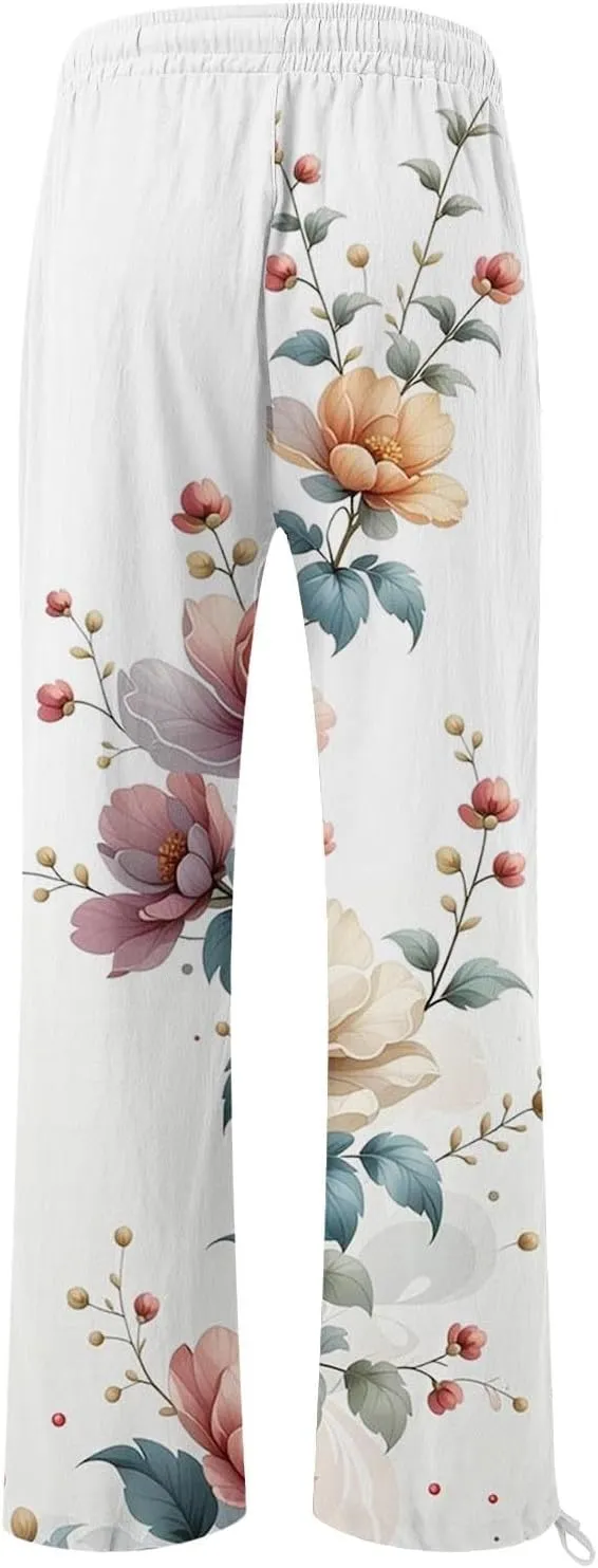 Womens Boho Wide Leg Pants High Waist Summer Casual Loose Fit Palazzo Trousers Floral Beach Vacation Clothes 2025