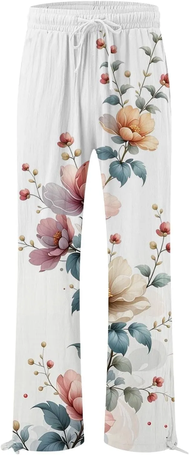 Womens Boho Wide Leg Pants High Waist Summer Casual Loose Fit Palazzo Trousers Floral Beach Vacation Clothes 2025
