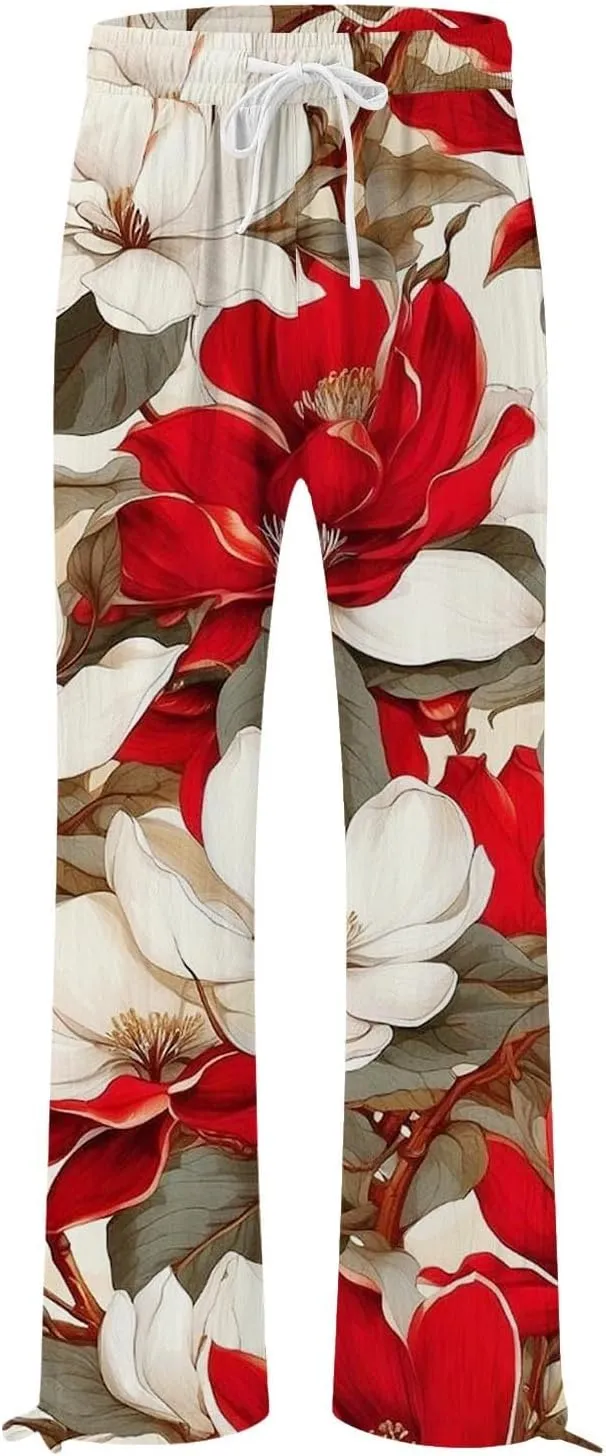 Womens Boho Wide Leg Pants High Waist Summer Casual Loose Fit Palazzo Trousers Floral Beach Vacation Clothes 2025