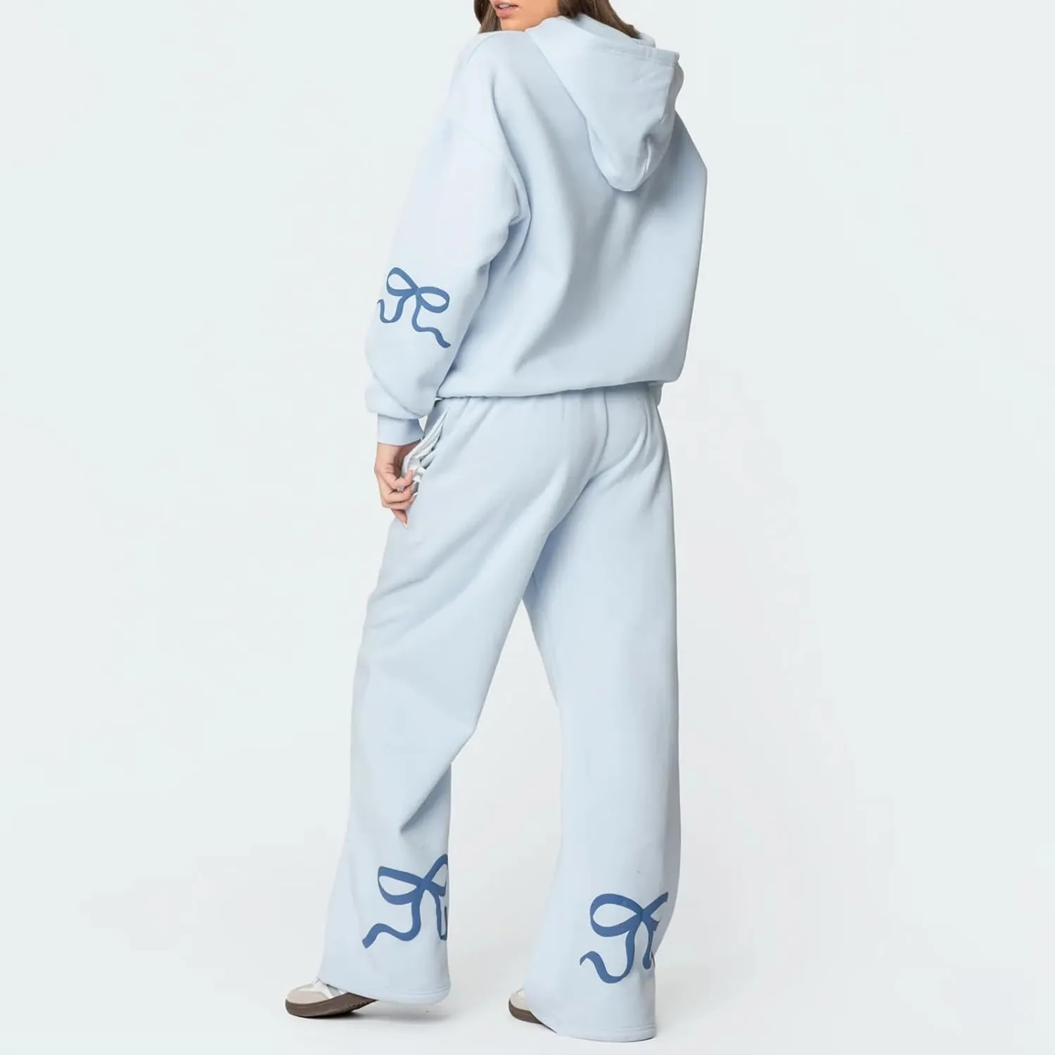 Womens Bow Print Sweat Suit Set 2 Piece Long Sleeve Oversized Hoodie and Sweatpants Set Matching Lounge Tracksuit