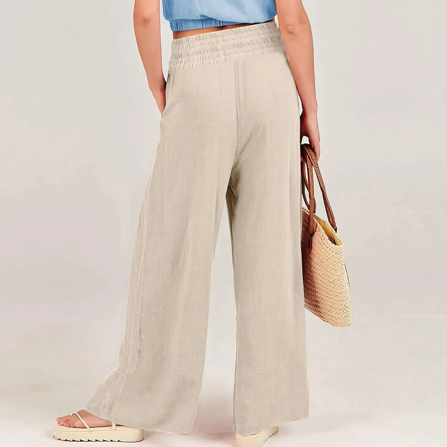 Womens Clothes Summer Outfits for Women Pants Wide Leg Long Pant Trousers with Pocket Linen Cropped Pants