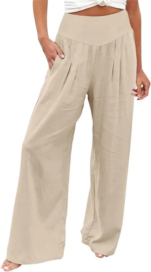 Womens Clothes Summer Outfits for Women Pants Wide Leg Long Pant Trousers with Pocket Linen Cropped Pants