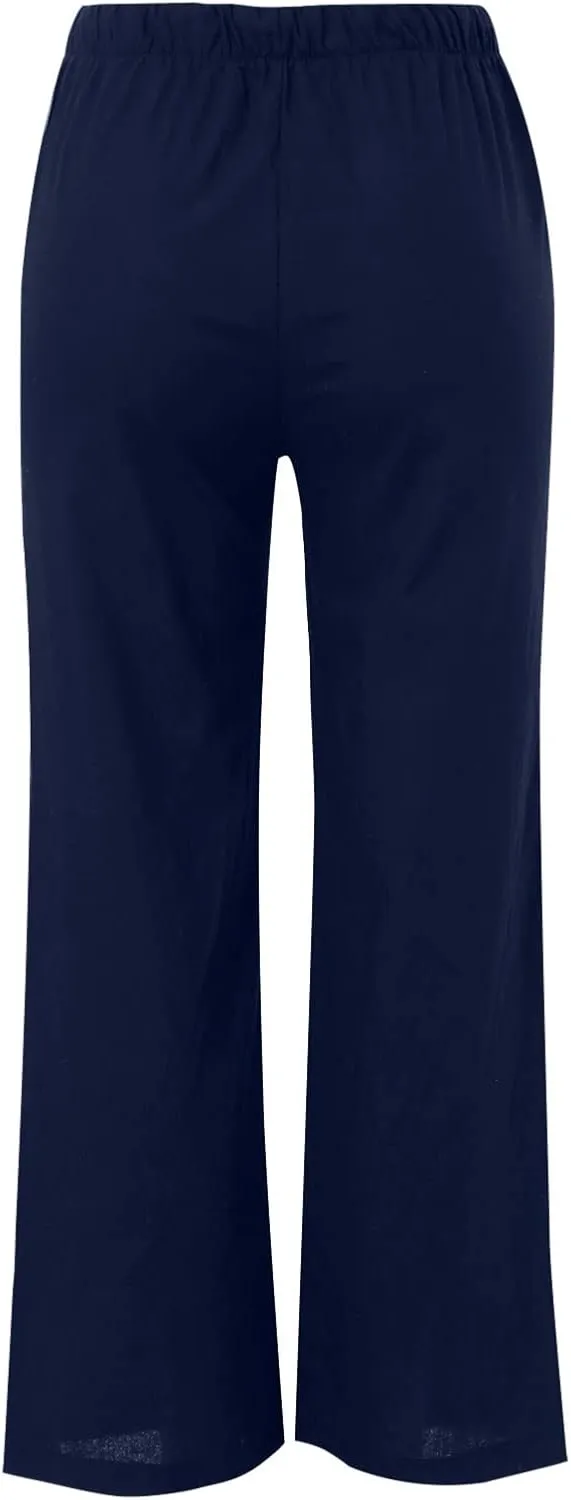 Womens Cotton Linen Palazzo Pants Wide Leg Lightweight Casual Flowy Trousers Summer Beach Vacation Boho Baggy Slacks
