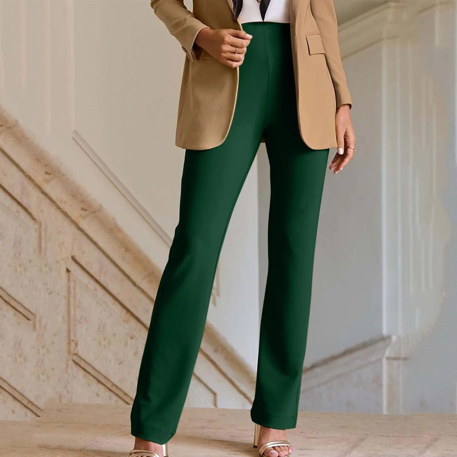 Womens Dress Pants Business Casual Work Pants High Waist Stretchy Bootcut Trousers Dressy Solid Pull On Office Pant
