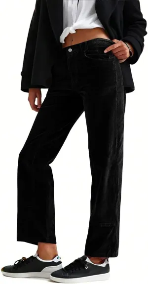 Women's Dressy Corduroy Pants Spring Vintage Straight Leg Work Pant Button High Waist Casual Loose Outdoor Trousers