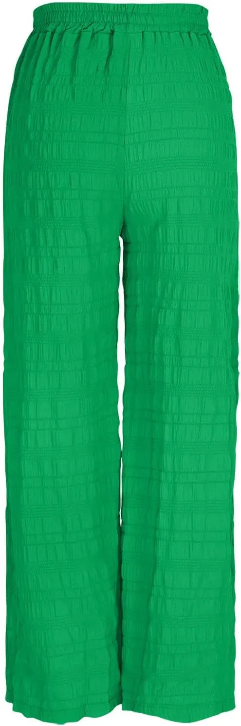 Womens Fashion Causal Lounge Pants Drawstring High Waist Trousers Wide Leg Long Pants for Vocation with Pockets