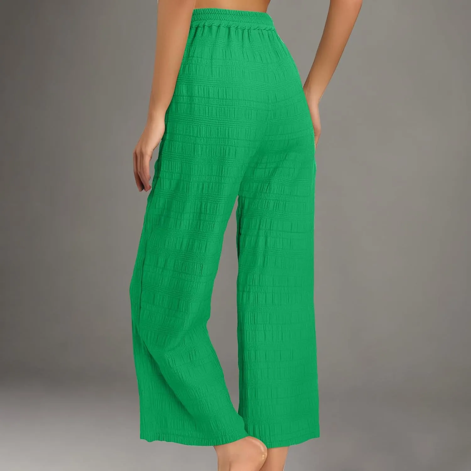 Womens Fashion Causal Lounge Pants Drawstring High Waist Trousers Wide Leg Long Pants for Vocation with Pockets