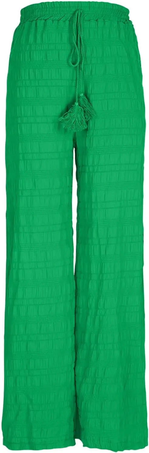 Womens Fashion Causal Lounge Pants Drawstring High Waist Trousers Wide Leg Long Pants for Vocation with Pockets