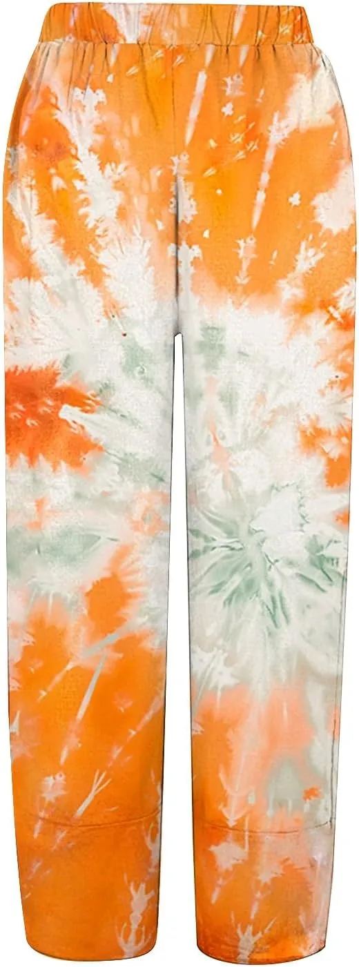 Women's Floral Print Linen Lounge Trousers High Waisted Wide Leg Summer Cropped Pants for Women 2025 Trendy Outfits