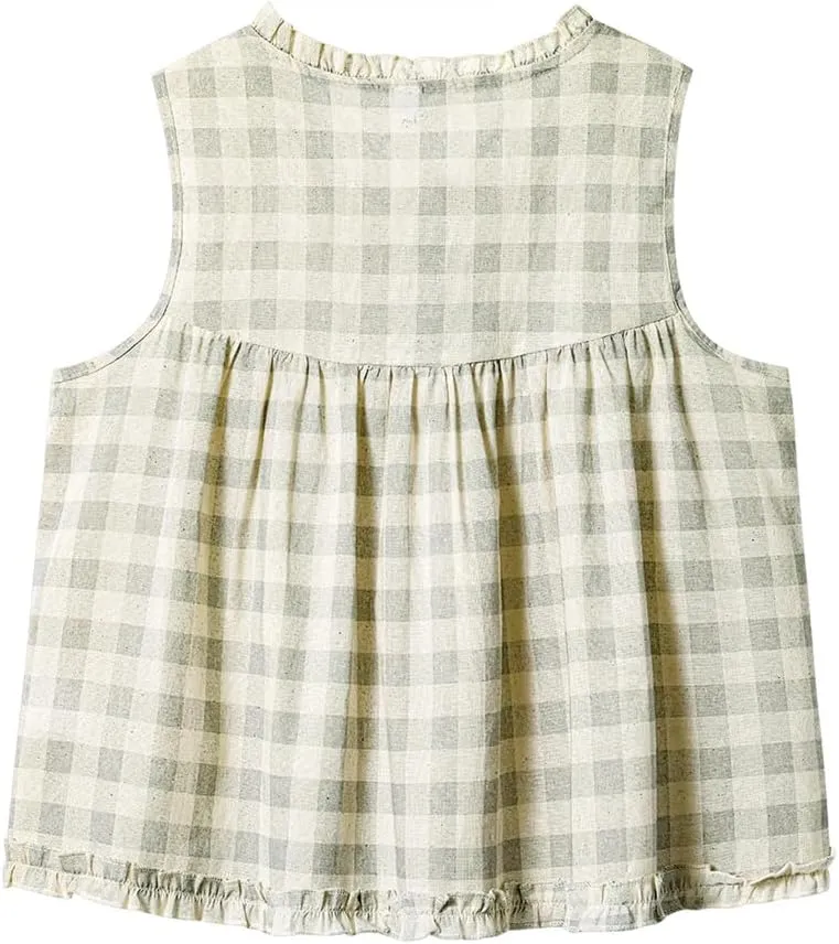 Women's French Retro Plaid Sleeveless Camisole Vests Female Loose Slimming Pullover Tops