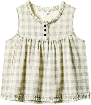 Women's French Retro Plaid Sleeveless Camisole Vests Female Loose Slimming Pullover Tops