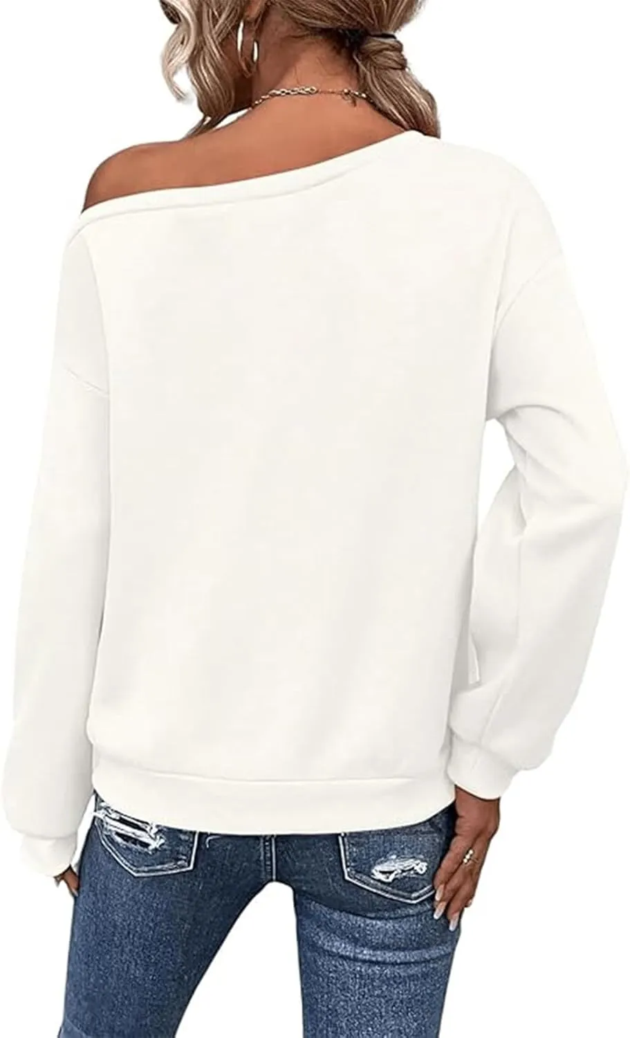 Womens Holiday Off the Shoulder Long Sleeve Loose Slouchy Sweatshirt Pullover Letter Printed Tops