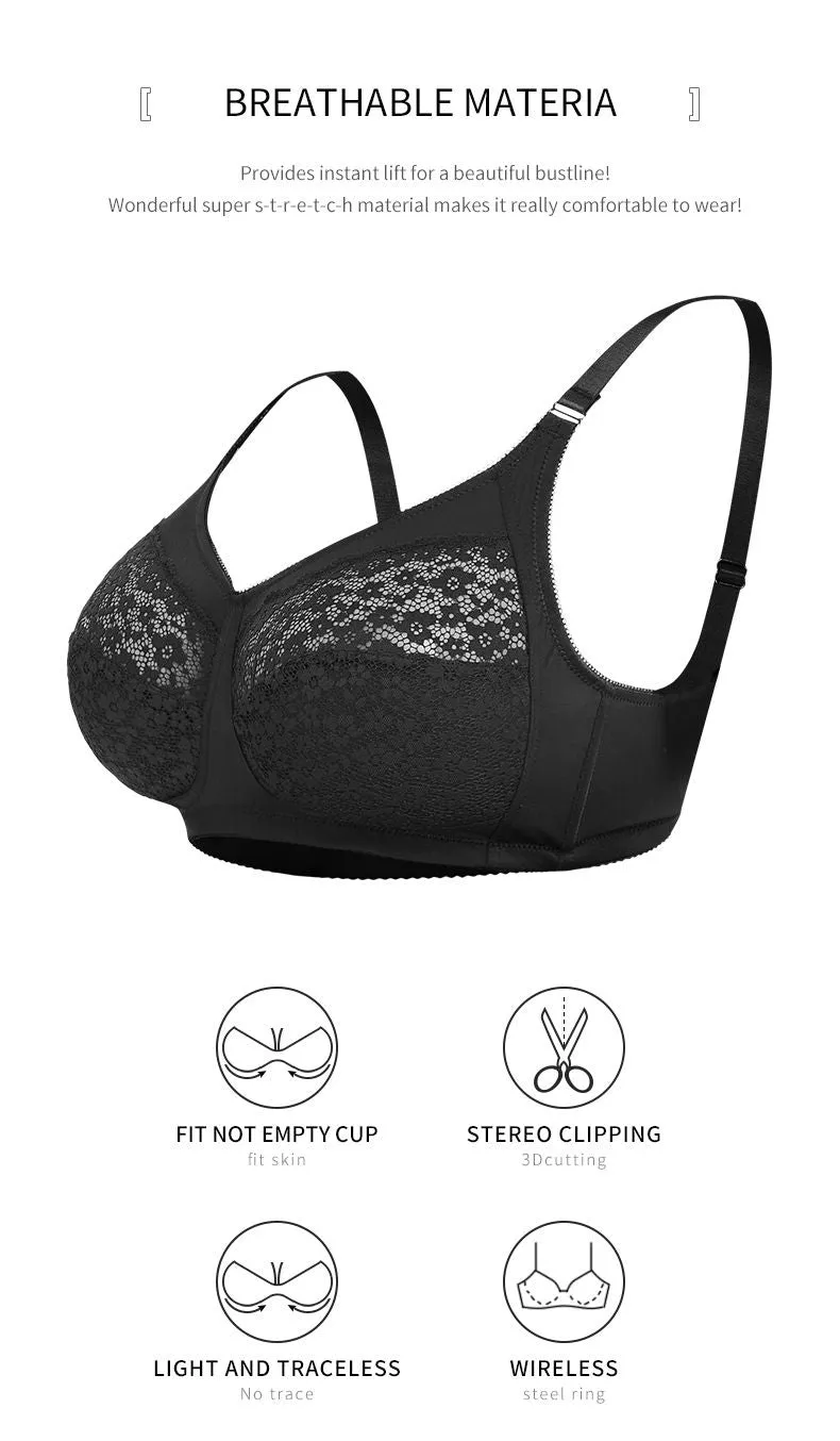 Women's Lace Plus Size Bra Without Underwire Full Coverage Cups Breasts Bra
