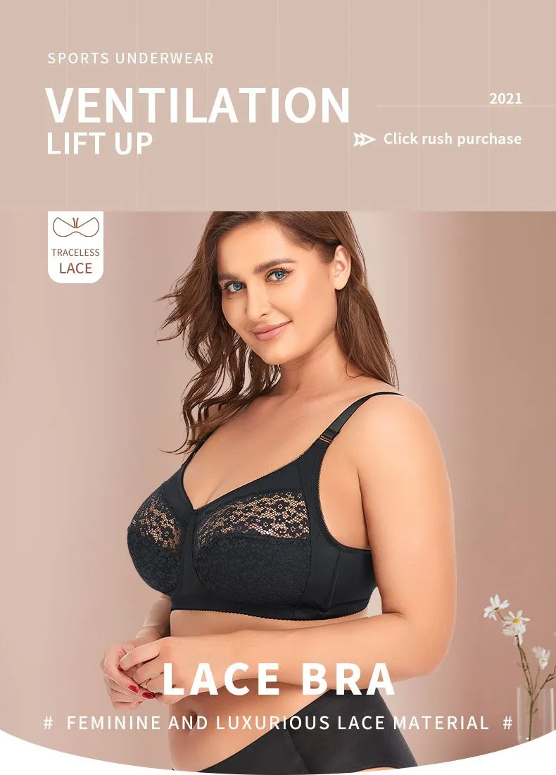 Women's Lace Plus Size Bra Without Underwire Full Coverage Cups Breasts Bra