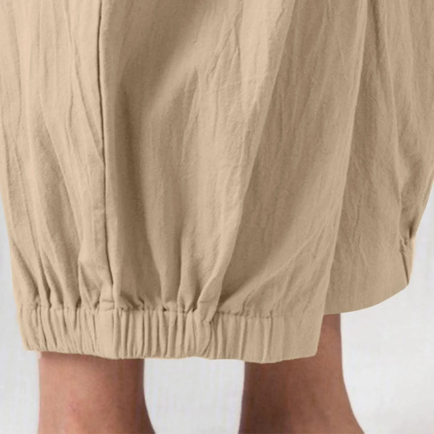 Womens Linen Pants Dressy Casual 2024 Summer Elastic Waist Lounge Trousers Beach Vacation Cropped Pant Outfits