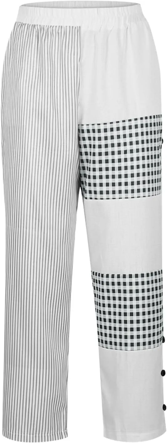 Womens Linen Pants Summer Casual Harem Pants Trendy Wide Leg Trousers Elastic Waist Loose Fit Palazzo with Pockets