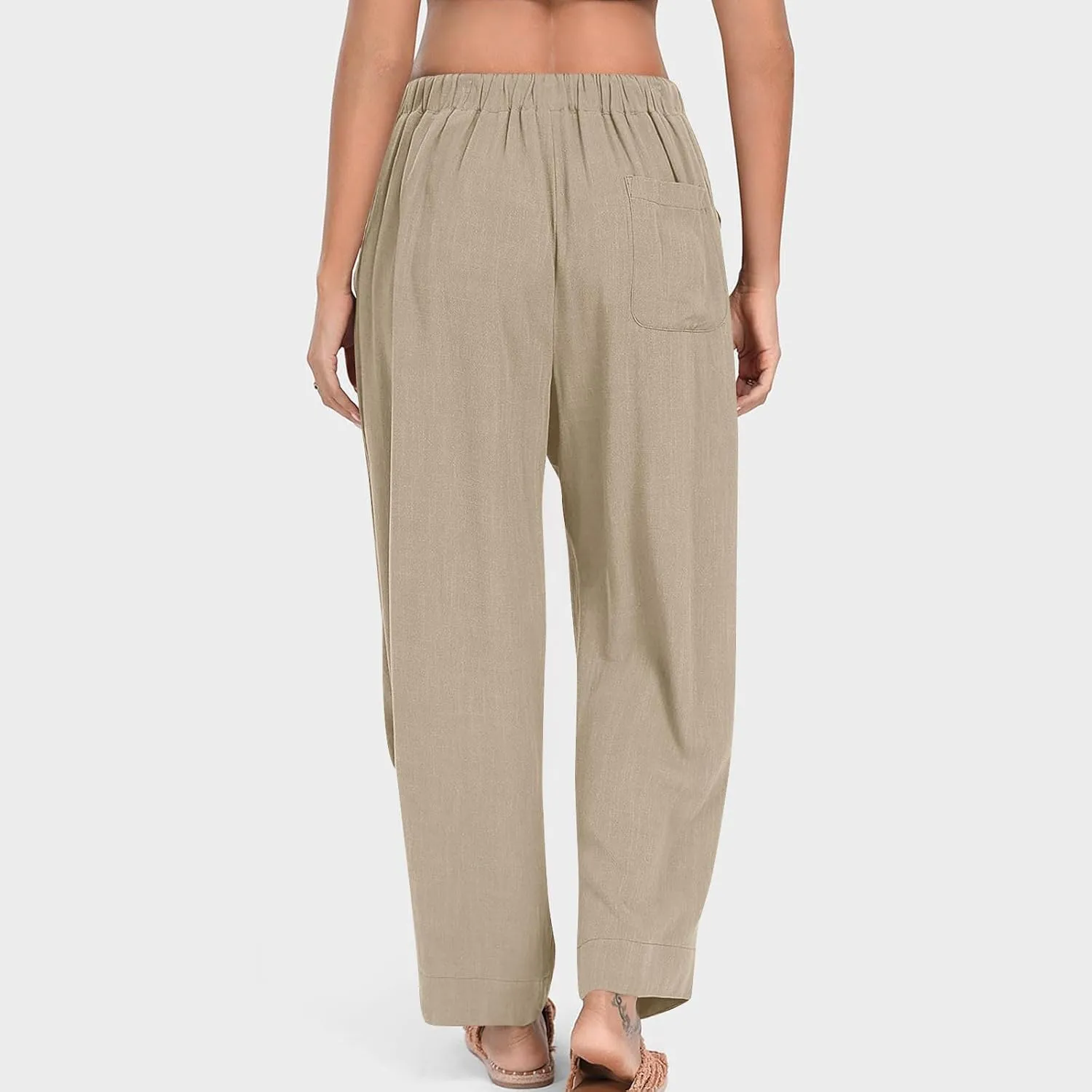 Women's Linen Wide Leg Pants Summer Casual Loose Lightweigt Palazzo Harem Pants Travel Baggy Trousers with Pockets