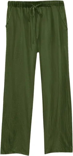 Womens Loose Capri Pants Cotton Linen Casual High Waisted Solid Harem Lightweight Office Trousers with Pockets