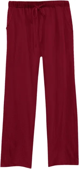 Womens Loose Capri Pants Cotton Linen Casual High Waisted Solid Harem Lightweight Office Trousers with Pockets