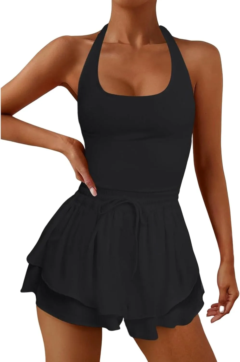 Womens One Piece Outfits Sleeveless Mini Skort Dress Casual Yoga Rompers Hight Waisted Suits Running Skortsie