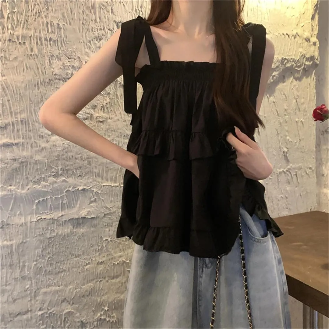 Women's Ruffled Camisole Korean Version Girlish Style Vacation Sleeveless Camisole