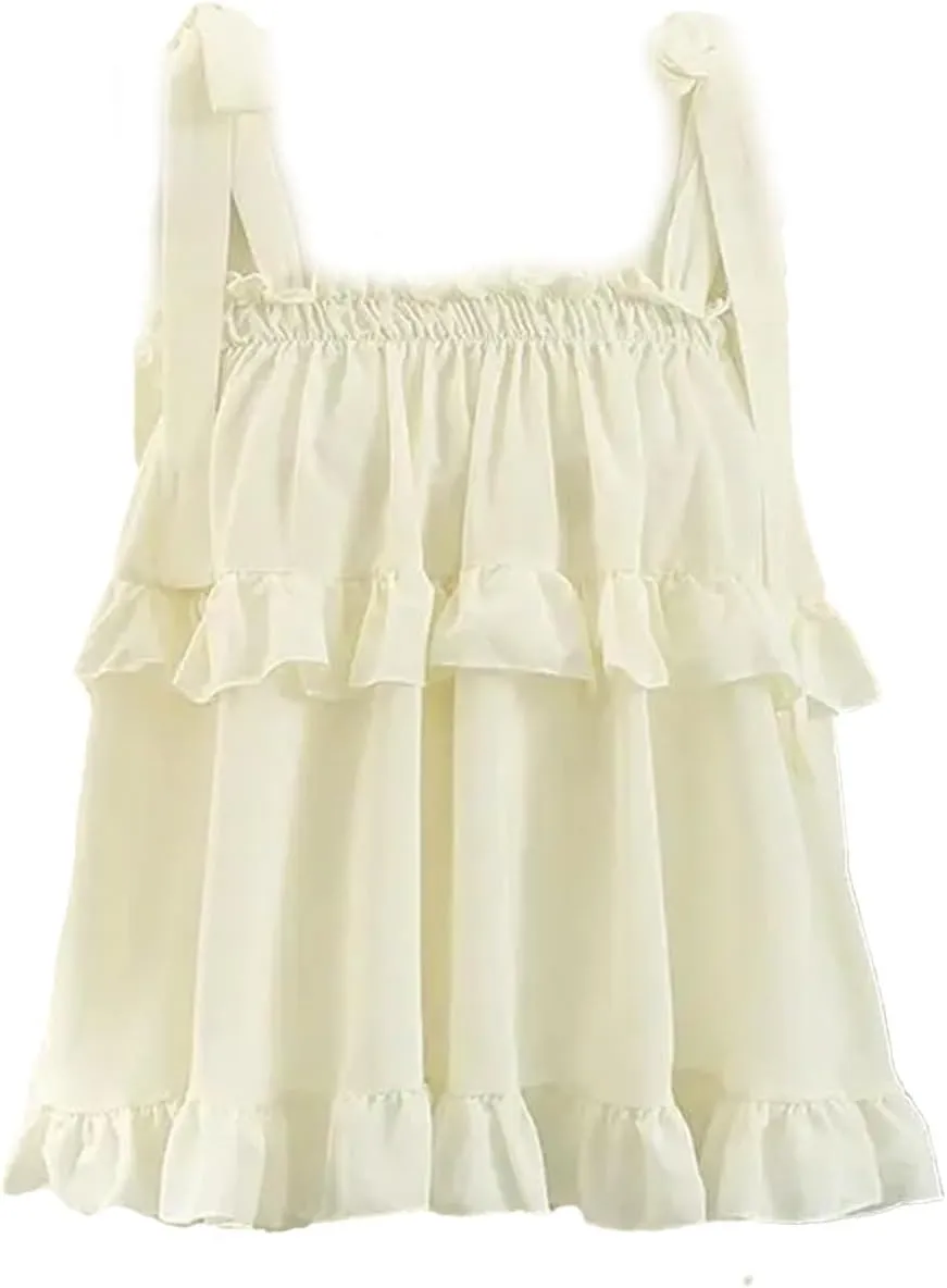 Women's Ruffled Camisole Korean Version Girlish Style Vacation Sleeveless Camisole